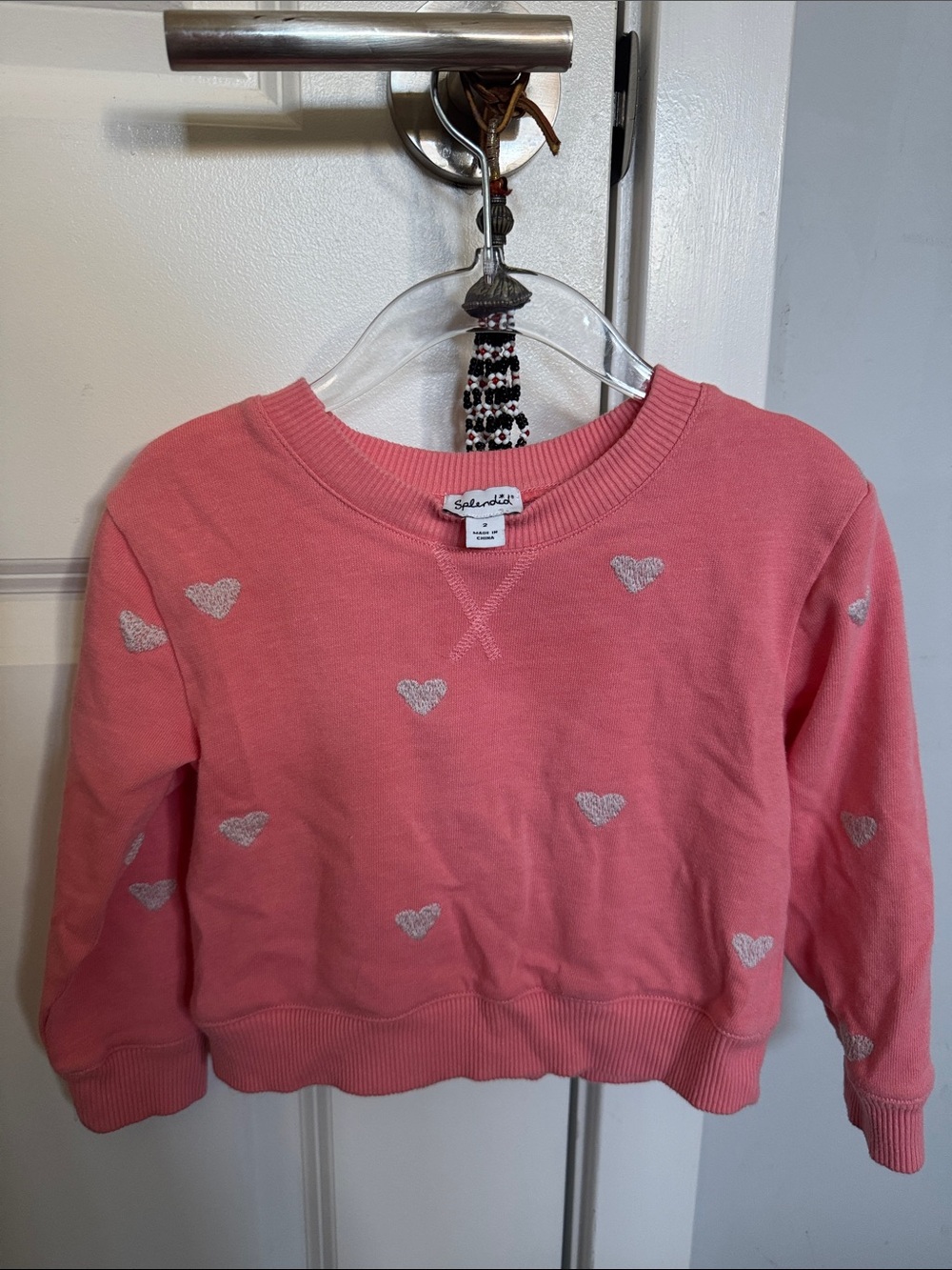Splendid Coral Pink Sweatshirt with Silver Embroidered Heart Details 2T